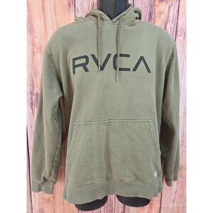 RVCA Olive Green Mens Hoodie Medium Cotton Blend Pullover With Kangaroo Pocket